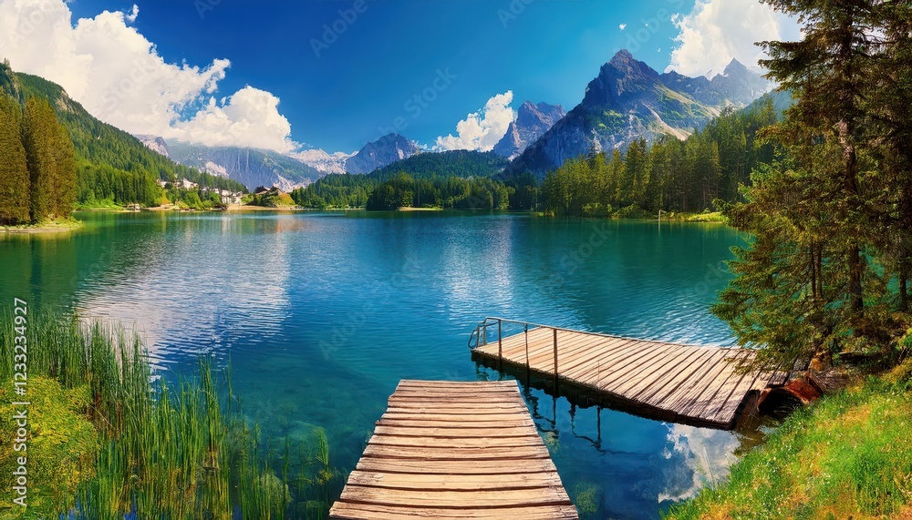 Stunning Landscape Panorama of Lake Cresta in June Vibrant Scenery of Flims and Trins Griso Region at Twilight Stunning Landscape Panorama of Lake Cresta in June Vibrant Scenery of Flims and Trins Griso Region at Twilight
