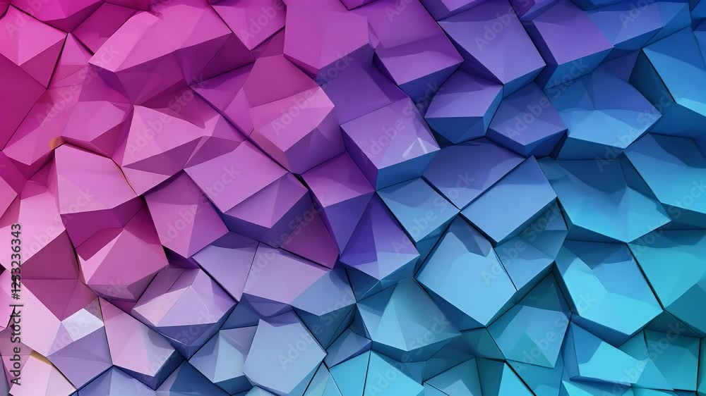 Abstract background with pink and blue geometric shapes. Low polygon 3D render. Gradient color scheme. Suitable for motion graphics and design