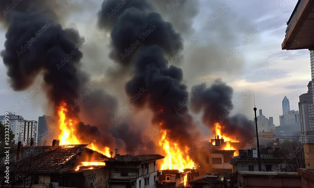Devastating Urban Fire: A City's Struggle Against Flames Devastating Urban Fire: A City's Struggle Against Flames