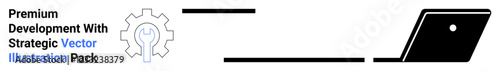 Gear with a lightbulb signifies strategic ideas, connected to a laptop for innovative solutions. Ideal for business, technology, brainstorming, strategy, innovation, planning, and abstract line flat