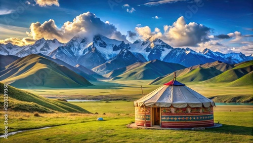 Stunning Kazakh Yurt on Assy Plateau, Tien-Shan Mountains - Explore Nature's Beauty, Cultural Heritage, and Scenic Landscapes in Central Asia's Majestic Outdoors photo