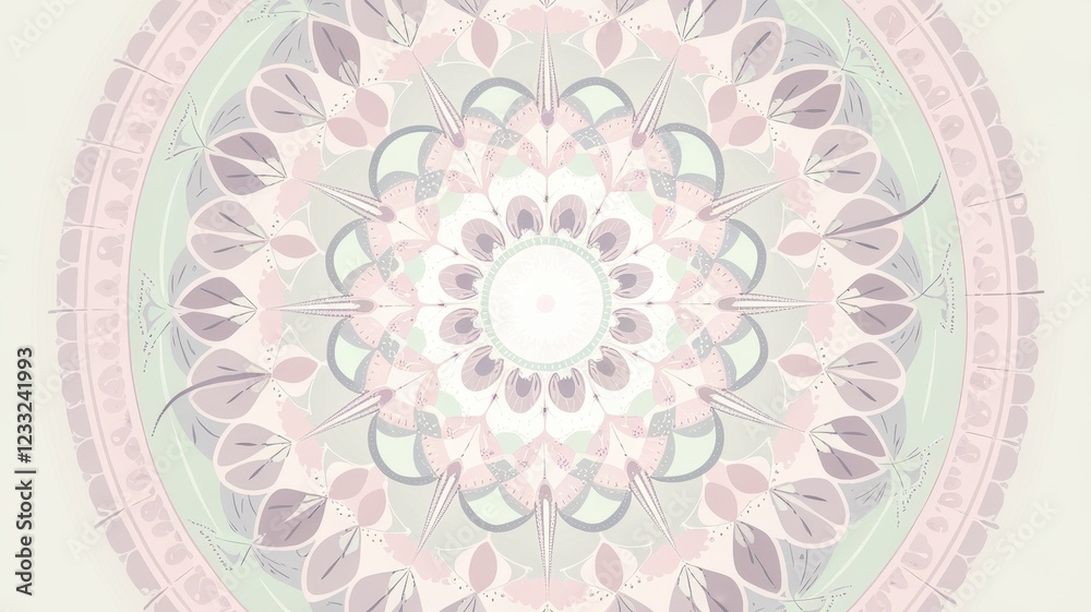 Fototapeta A beautiful abstract mandala design featuring soft shades of pastel colors, creating a calming and harmonious visual element.