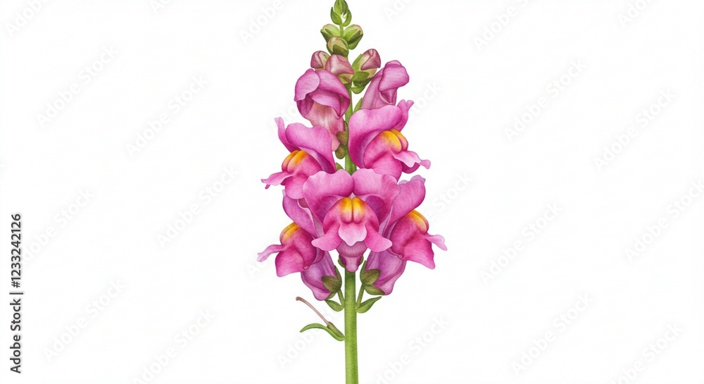 Obraz premium Vibrant Pink Snapdragon Flower Bloom Botanical Illustration Close up Detail