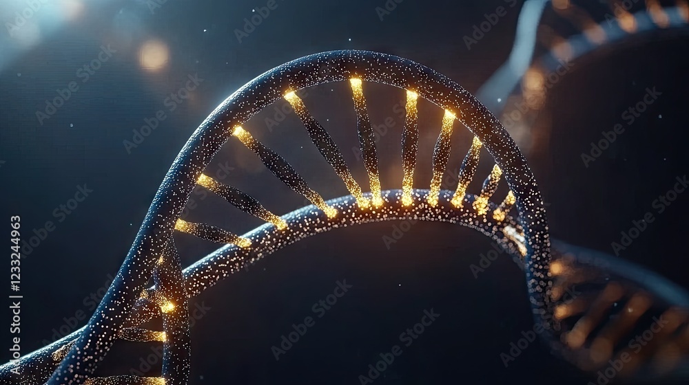 Naklejka premium Glowing DNA helix, genetic code, science background, research