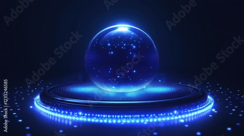 Glowing Blue Sphere with Starry Background and Light Effects