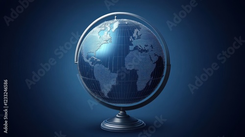 Blue Geometric Globe on Dark Background for Global Concepts and Ideas
