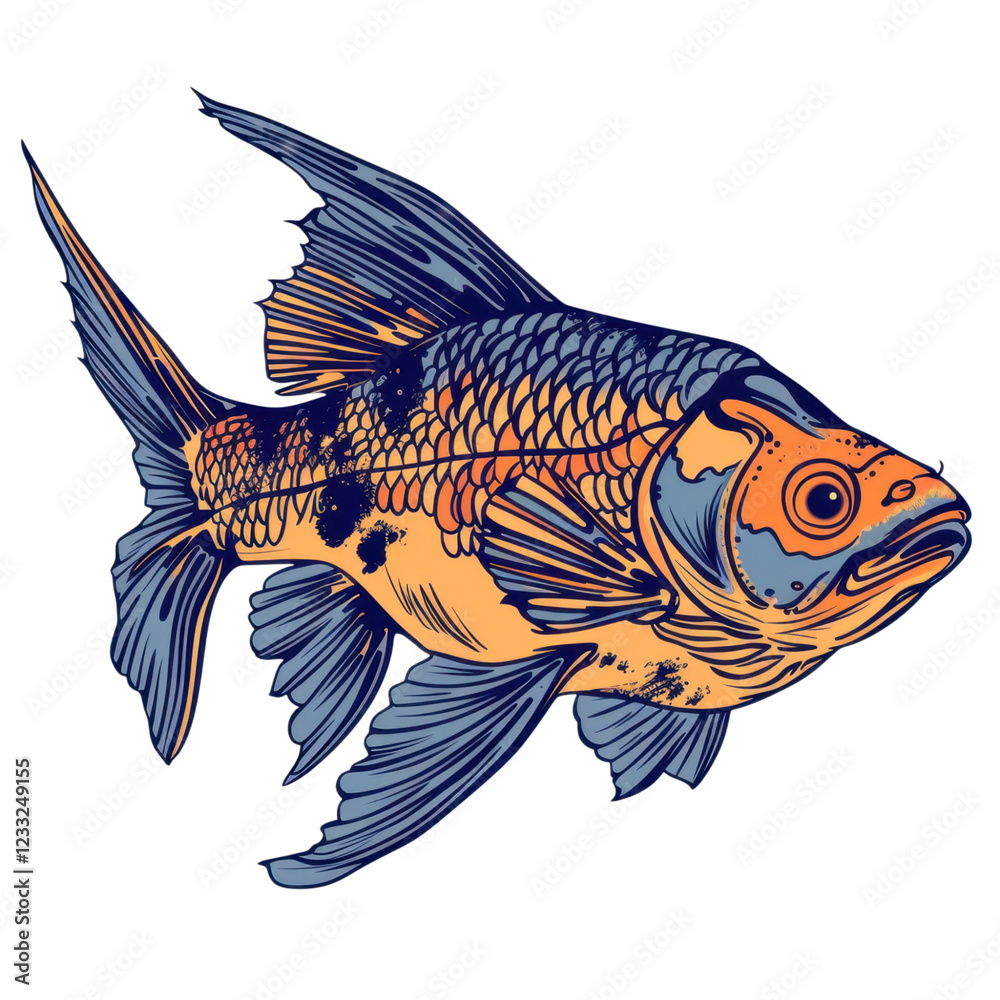 Fototapeta premium Colorful Illustrative Goldfish Swimming in Deep Ocean Water