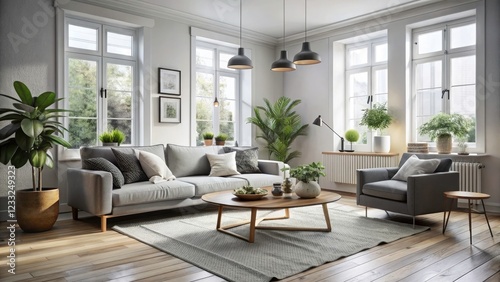 Minimalist Scandinavian Living Room with Monochrome Palette and Natural Light â€“ Modern Interior Design, Cozy Aesthetics, Functional Furniture, and Calming Atmosphere
