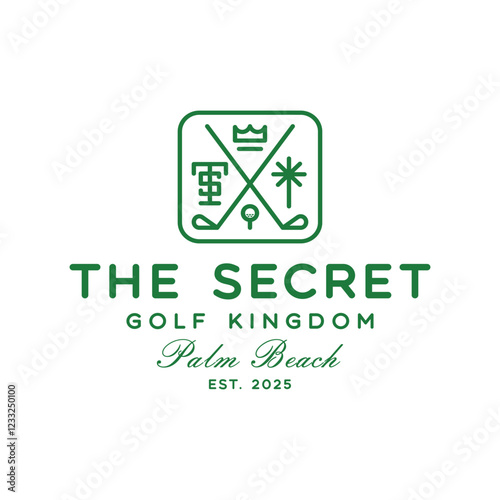 Vintage Retro Golf Club Crown Palm Tree and Monogram Emblem Logo with Classic Vibe
