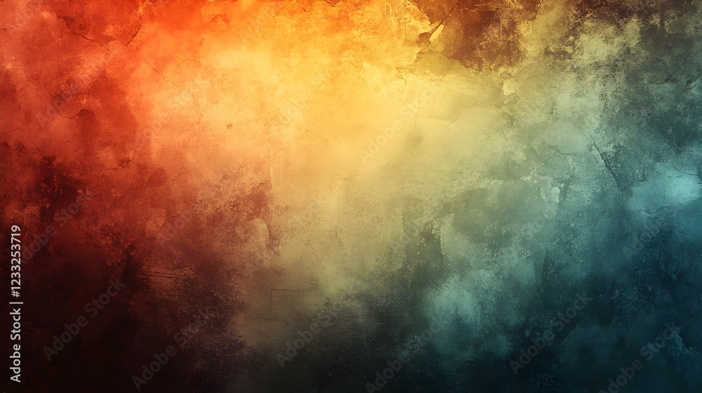Obraz premium Abstract Warm Cool Color Blend Artistic Texture Background Design Digital Painting Grunge Style Orange Yellow Teal Green Dark Brown Shades Watercolor 