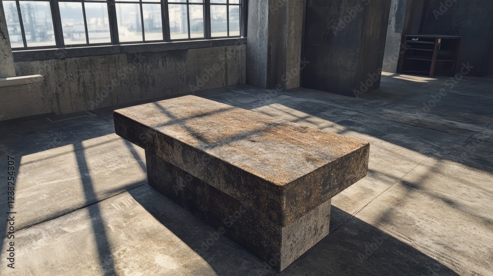 Rustic Wooden Bench in Industrial Loft Setting Rustic Wooden Bench in Industrial Loft Setting