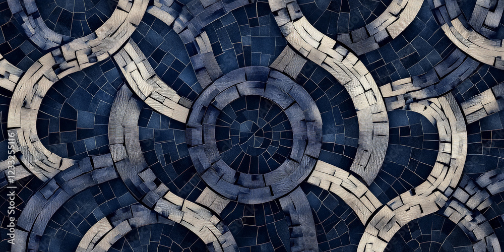 Obraz premium Luxurious navy blue and silver mosaic pattern with soft glowing details.
