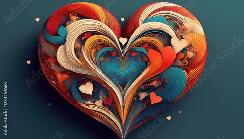 Vibrant Red Love Heart Floats Gracefully over a Whimsical Forest in the Soft Glow of Twilight, Embracing the Enchanting Scene with a Touch of Romance and Mystery. photo