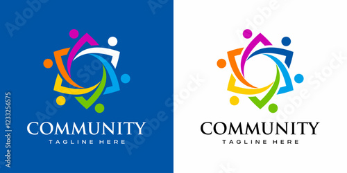 colorful human hexagon star community vector logo