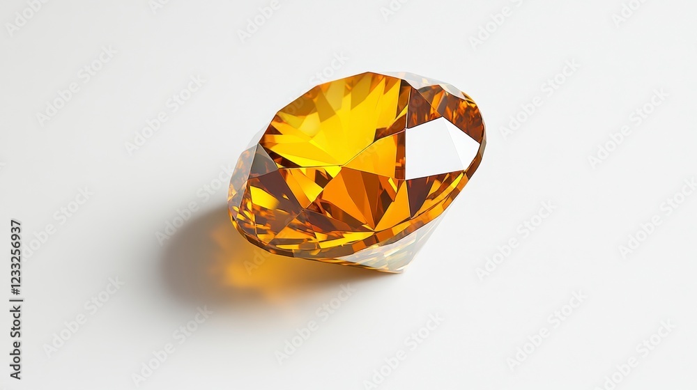Brilliant Cut Yellow Gemstone Sparkling on a White Surface Brilliant Cut Yellow Gemstone Sparkling on a White Surface