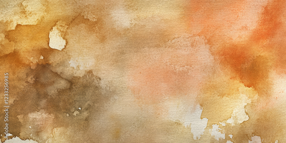 Obraz premium Warm taupe and gold watercolor background with soft fluid textures and intricate highlights.
