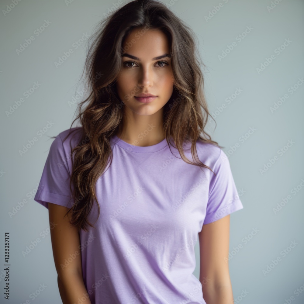 Obraz premium Woman's contemplative expression as she gazes thoughtfully with long wavy hair