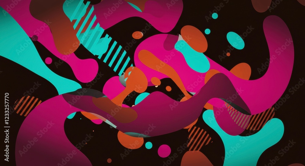 Dynamic Color Play: A vibrant composition of abstract organic shapes in a kaleidoscope of bold colors and fluid forms, creating a sense of movement and visual excitement.