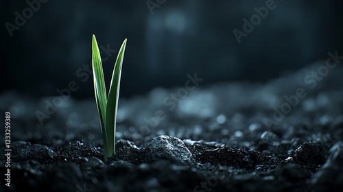 A Single Sprout Emerging From Dark Soil photo