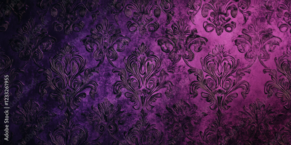 Deep purple velvet background with intricate floral patterns and soft, warm lighting, evoking a sense of luxury and grace. Deep purple velvet background with intricate floral patterns and soft, warm lighting, evoking a sense of luxury and grace.