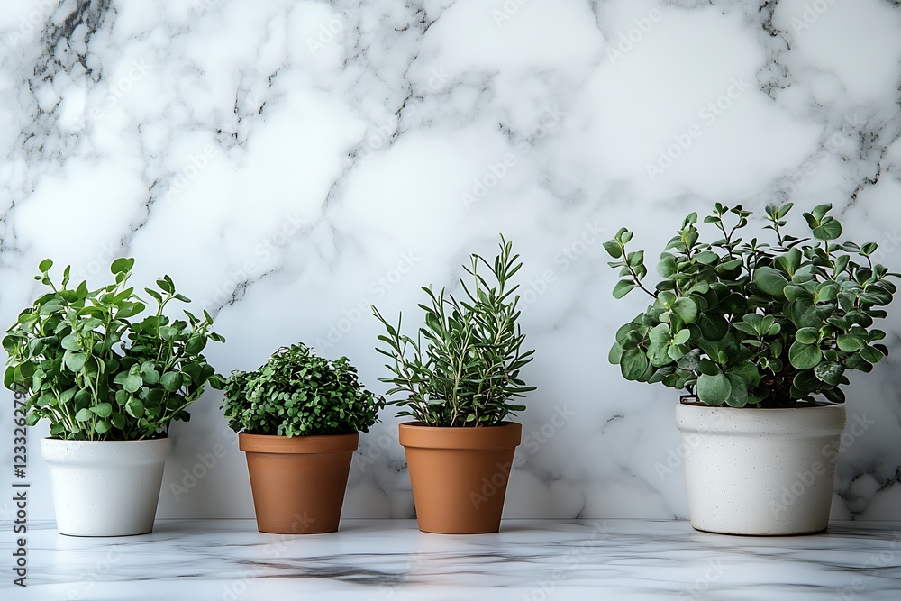 A serene and elegant backdrop is formed by a white marble surface featuring potted plants, offering generous space for adding personalized text or images. A serene and elegant backdrop is formed by a white marble surface featuring potted plants, offering generous space for adding personalized text or images.