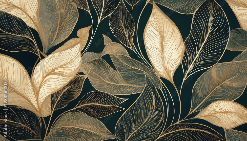 Stunning Luxury Floral Pattern with Hand Drawn Leaves, Showcasing Rich Colors and Intricate Details in an Artistic Masterpiece, Perfect for Interior Design and HighEnd Decor. Stunning Luxury Floral Pattern with Hand Drawn Leaves, Showcasing Rich Colors and Intricate Details in an Artistic Masterpiece, Perfect for Interior Design and HighEnd Decor.