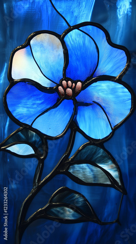 Stunning Blue Stained Glass Flower Art
