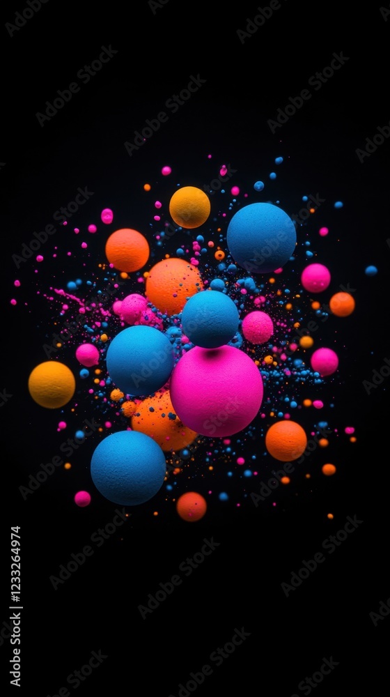 Colorful abstract spheres float against a black background, creating a vibrant and dynamic visual display full of energy Colorful abstract spheres float against a black background, creating a vibrant and dynamic visual display full of energy