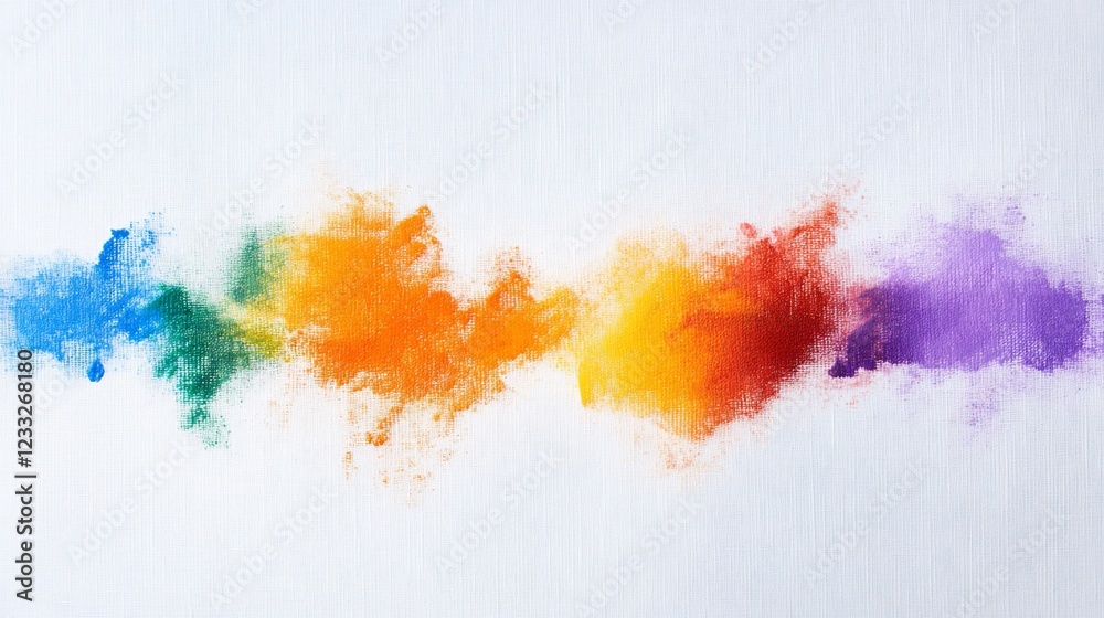 Fototapeta premium Abstract painting featuring vibrant rainbow colors on white textured background creating an artistic stroke