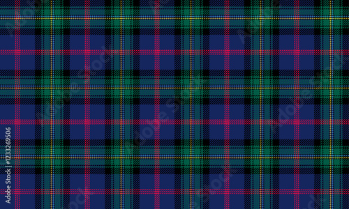 Seamless plaid pattern, blue, green, black, pink, suitable for designing clothes, skirts, pants, adding style and liveliness in a unique way, vector illustration.