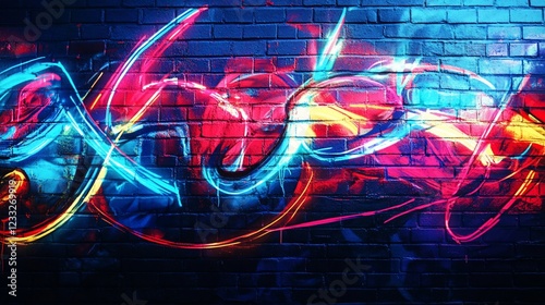 Vibrant abstract graffiti art on a dark brick wall background creating a stunning visual impact