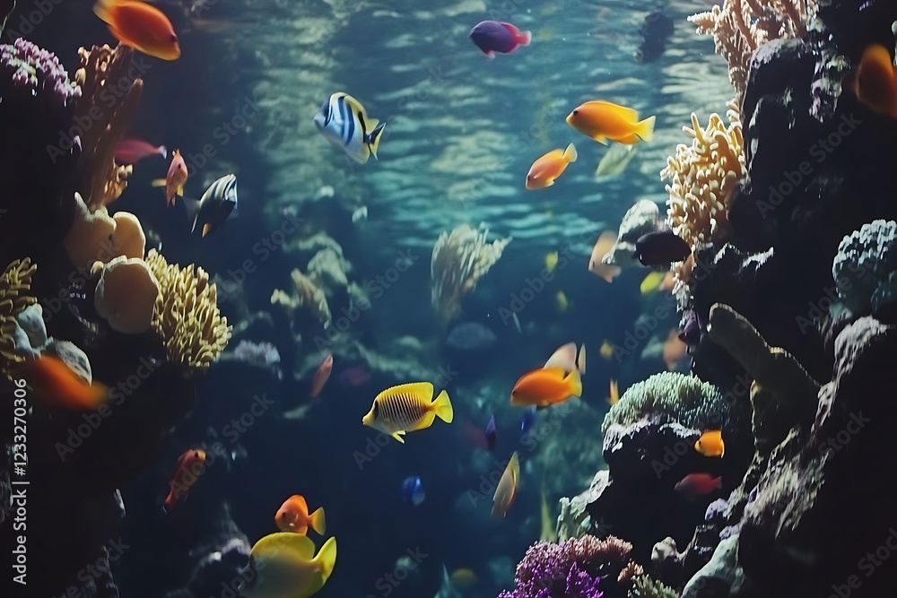 Naklejka premium Vibrant Underwater Aquarium Scene