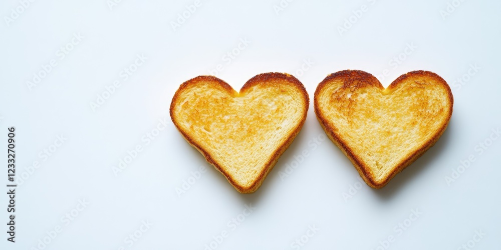Two pieces of toast with hearts on them Two pieces of toast with hearts on them
