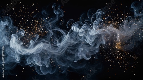 Sparkling wisps swirl with particles on dark backdrop 