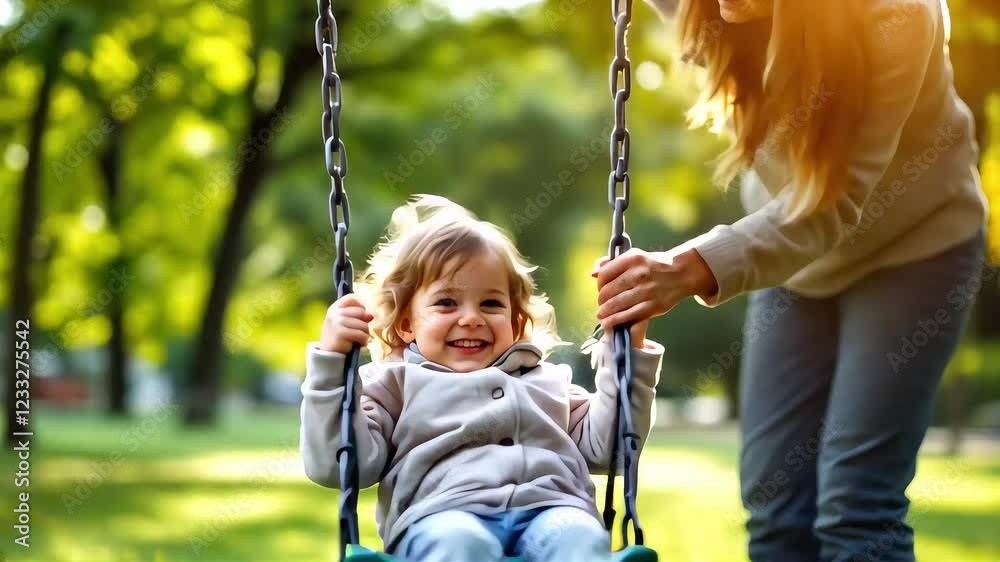 Parent Pushing a Child on a Swing Parent Pushing a Child on a Swing