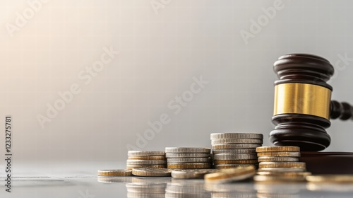 Gavel and Coins Symbolizing Justice and Financial Law Concept