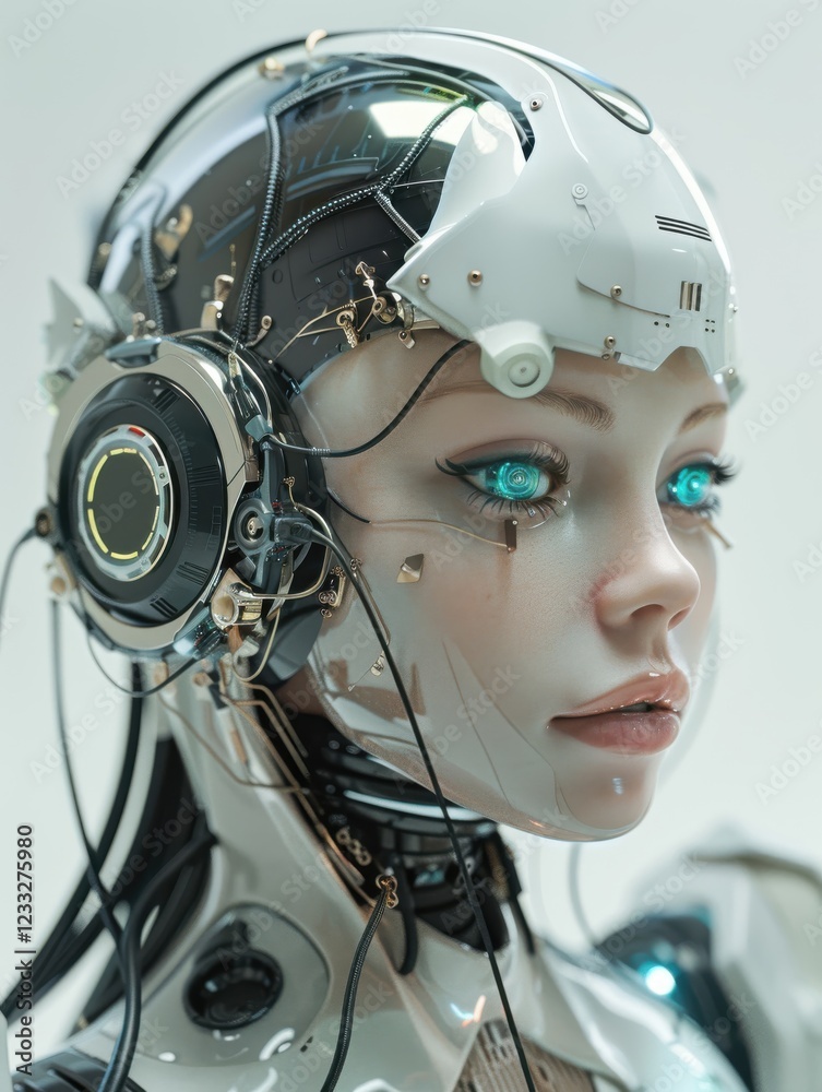Fototapeta premium A sleek, stylish beauty robot teenager, combining high-tech features with the vibrant energy and fashion-forward look of youth.