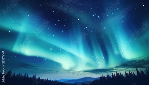 Striking Aurora and Starry Night Sky with Majestic Blue Northern Lights A Chilling Winter Wonder over an Arctic Banner, Captured on January , at
