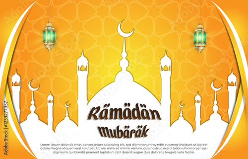 ramadan mubarak template banner with islamic ornament and yellow background design2