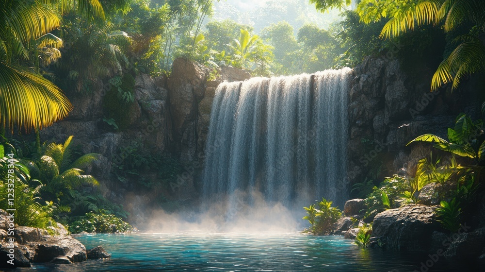 Serene Tropical Waterfall in Lush Paradise Serene Tropical Waterfall in Lush Paradise