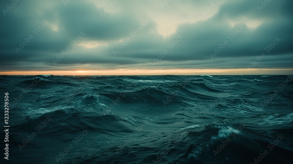 Dark Stormy Ocean Waves with Dramatic Clouds at Dusk Dark Stormy Ocean Waves with Dramatic Clouds at Dusk