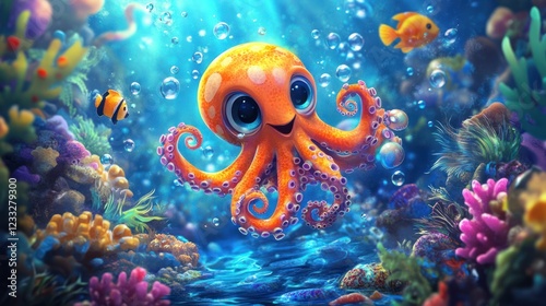 Adorable Octopus in Vibrant Underwater World