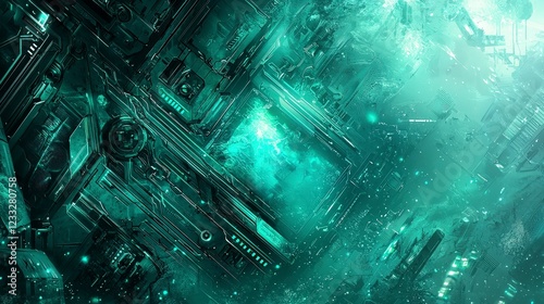 Futuristic Abstract Technology Design with Neon Green Glow Effects