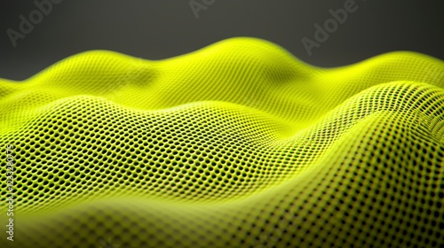 Abstract Yellow Mesh Texture with Wavy Pattern and Depth Perception photo