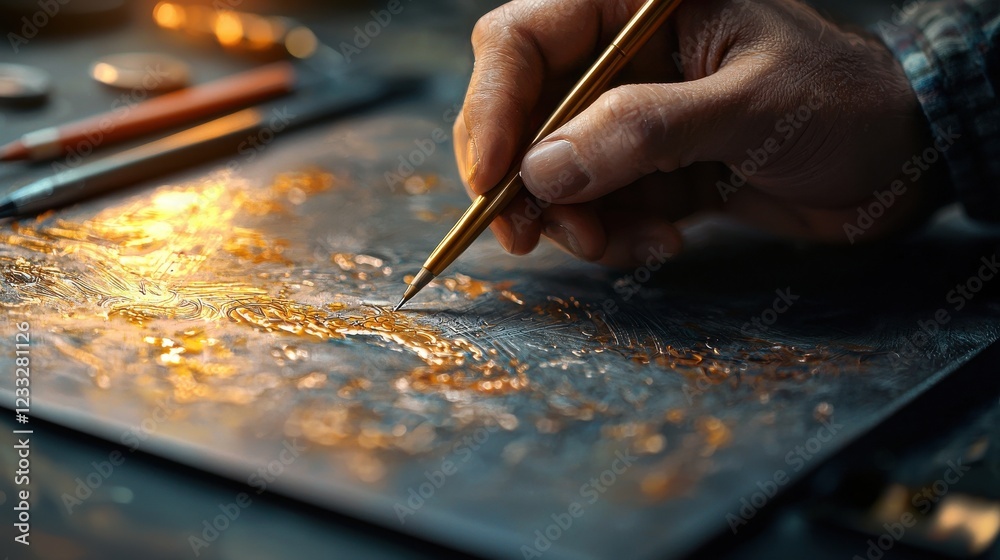 A close-up of a digital artist hand using a stylus on a drawing tablet A close-up of a digital artist hand using a stylus on a drawing tablet