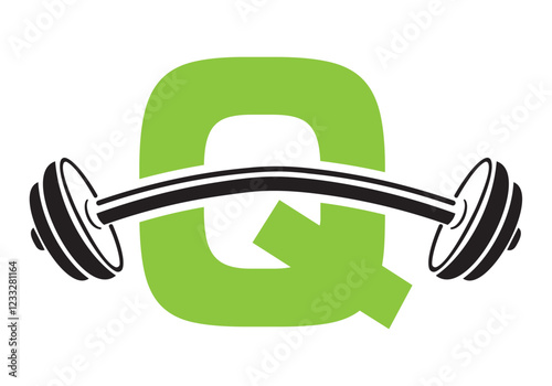 Initial Letter Q Gym Logo Design Concept With Straight and Curved Barbell Symbol. Fitness Sign, Bodybuilding, Workout Vector