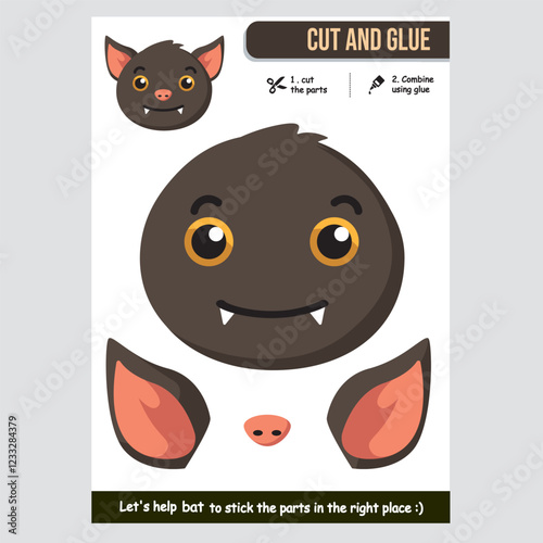 Adorable bat craft activity for kids with cutout and glue game