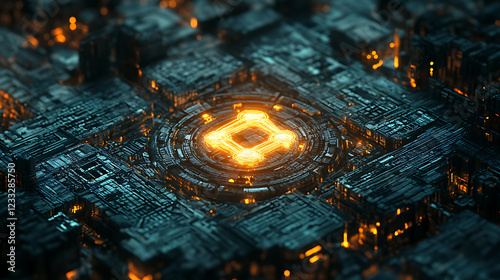 A glowing padlock icon in a futuristic digital interface, symbolizing secure connections photo