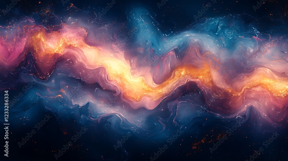 Fototapeta premium Cosmic nebula swirls, vibrant colors, space background, abstract art