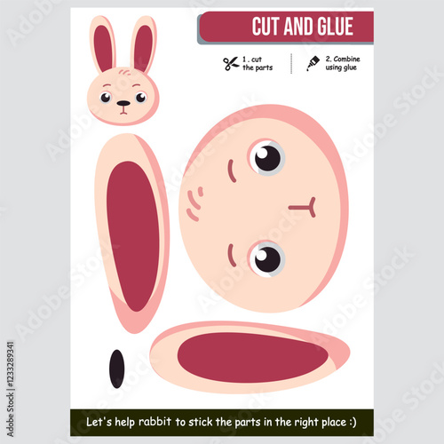 Cute rabbit cut and glue activity for kids' hands-on creative learning. Education concept